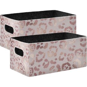 Kcldeci Rose Gold Leopard Collapsible Storage Bins, 2 Pack Foldable Storage Baskets for Organizing, Sturdy & Portable, Pink