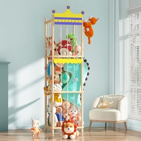Stuffed Animal Storage Stuffed Animal Zoo, 60" Wood Large Animal Storage Toy Holder with High Elastic Rope, Zoo Organizer Cage for Nursery,Playroom,Bedroom
