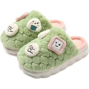 Womens Fuzzy Warm Slipper, Girls Cute Anti-Skid Foam Comfy Cozy Plush House Slippers for Indoor Outdoor