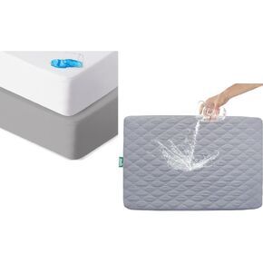 2 Pack Pack and Play Sheets Fitted and One Playard Mattress Protector Quilted Waterproof, Compatible with Graco Pack n Play & Dream On Me & Pamo Babe