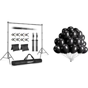 EMART Backdrop Stand 10x7ft & Black Balloons 12inch 100pcs