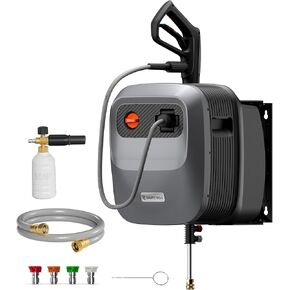 Giraffe Tools Grandfalls Pressure Washer G20 Pro, 2500 PSI 2.2 GPM, Wall Mounted Power Washer with 65FT Hose Reel, Ultra-Soft Pressure Hoses, 4 Nozzles for Floor/Cars/Fences/Patios, Light Silver