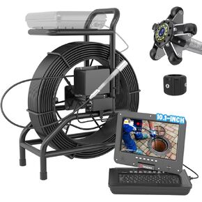 Sanyipace Sewer Camera 165FT/50M with 512Hz Transmitter, Self-Leveling, Distance Counter, Drain Inspection Camera with Mic Speaker, DVR Recorder, 16GB TF Card, 7mm Rigid Cable, Camera Guide Wheel
