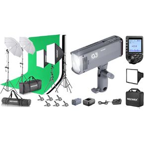 NEEWER Photography Lighting kit with Backdrops, Q3 200Ws 2.4G TTL Flash, 8.5x10ft Backdrop Stands, UL Certified 5700K 800W Equivalent 24W LED Umbrella Softbox Continuous Lighting for Photo Video Shoot