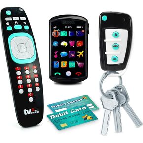 Pretend Play Playset for Toddlers Babies, Musical Toys with Light and Sound for Boys and Girls, TV Remote Control and Smart Phone Toys and Car Remote and Playing Key with Cards Toy Set