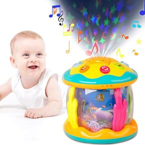 Ocean Rotating Baby Musical Toys 4 in 1, Infant Night Light Up & Tummy Time Crawling Toy, Early Educational Gift, Development Learning Toy for Boy Girl Toddlers,Ideal for Birthday Christmas
