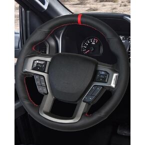 Belinous Leather Steering Wheel Cover Lace Up, Hand-Stitch on Wrap, Steering Wrap Compatible with Ford 2016 2017 2018 2019 F150 Raptor (Red)