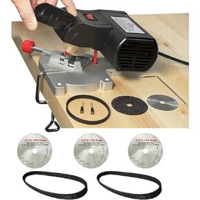 JOUNJIP Mini Chop Saw - Customer Favorite Pack - Extra 3 HSS Blades and 2 Belts - for Hobby Miniature Model Making, Carbon Arrow Shafts, Zinc Stained Glass Came, 223/5.56 Brass