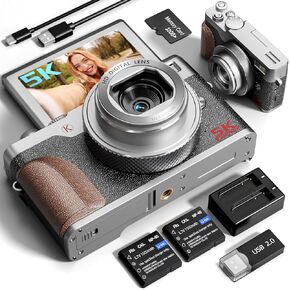 64MP Digital Cameras for Photography, 5K Autofocus Digital Cameras with 32GB TF Card & 2 Batteries,18X Zoom Anti-Shake Vlogging Camera for YouTube,Compact Camera for Travel -K110-YS