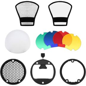 2 Pack Flash Diffuser Reflector + TOAZOE Flash Diffuser with Honeycomb Grid Diffuser Ball Color Filter
