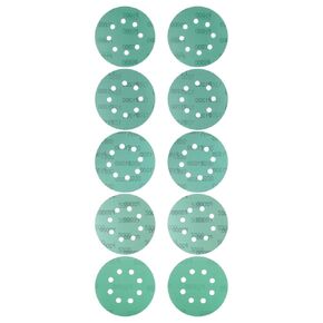 10pcs Green Film Sanding Discs - [5 Inch 1000/1200/1500/2000/2500 Grits 8 Hole ] Round Aluminum Oxide Hook & Loop Wet Dry Sander Pads for Wood Metal Polishing Use