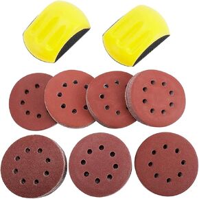 2pcs 5" Hook and Loop Hand Sanding Block with 105pcs Aluminium Oxide Sander Disc Set 60/80/100/150/240/320/400 Grit for Furniture Woodworking Craft