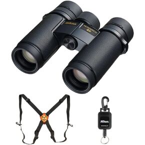 Nikon 8x30 Monarch HG Wide Field of View Binoculars, Black (16575) Bundle with Bino-System Binocular Harness and Nikon Rangefinder Tether