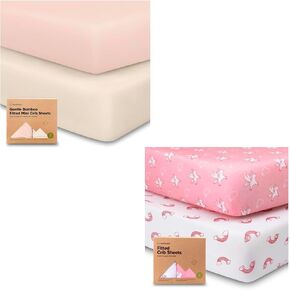 KeaBabies 2-Pack Mini Crib Sheets and 2-Pack Organic Crib Sheets for Boys, Girls - Pack and Play Sheets Fitted, Jersey Fitted Crib Sheet, Pack N Play Sheets, Baby Crib Sheets Neutral