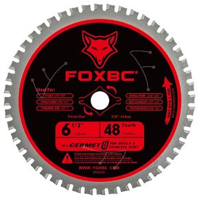 FOXBC 6-1/2 Inch Metal and Stainless Steel Cutting Circular Saw Blade, 48T TCG, 5/8" Arbor, Cermet Carbide Up to 5X Longer Life
