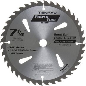 Tenryu PT-18540B 7-1/4" Carbide Tipped Saw Blade ( 40 Tooth ATAF Grind - 5/8"Ko Arbor - 0.063 Kerf)