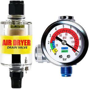 LE LEMATEC Air Compressor Regulator Valve and Inline Moisture Filter Bundle, Precise Air Control & Filtration for Spray Painting, Pneumatic Tools, & More