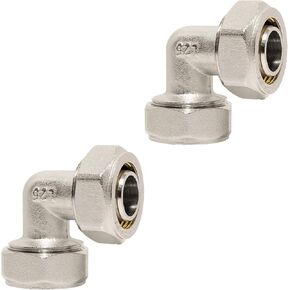 2 عبوات أنابيب الهواء المناسب للأنابيب 3/4 بوصة ، 200 psi من النحاس النحاس نيكل مطلي بالكوع ، مثالية لنظام خط الهواء مضغوط للمتجر ، والفضة