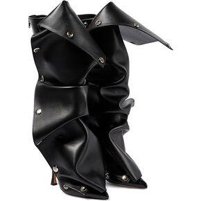 Women's Knee High Boots Sexy High Stiletto Heel Pointed Toe Boots 2024 Fashion Trendy Metal Rivets Wide Calf Booties Mid Calf Boots Dress Boots for Women