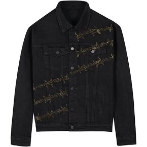 Men's Slim Fit Stretch Denim Jacket, Long Sleeve Streetwear Jean Jackets For Man, Crystal Rhinestone Embellished Black Coat