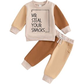 Toddler Baby Boy Outfits Long Sleeve Letter Print Sweatshirt Shirt Tops + Sweatpants Fall Winter Clothes Set (A-Khaki, 2-3T)