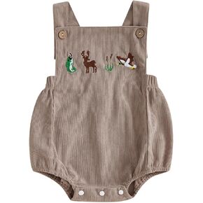 Newborn Baby Boy Hunting Clothes Animal Embroidery Romper Sleeveless Square Neck Overall Infant Summer Outfit