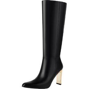 Mofirdast Black Knee High Boots With Pointed Toe Block Heel and Side Zip Heeled Boots,Classic and Sexy