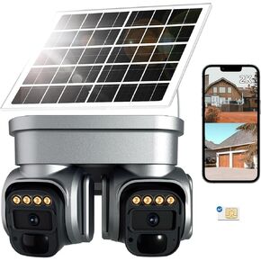 No WiFi Cellular Security Camera,4G LTE Cellular Security Camera Solar Wireless Outdoor, Dual Lens 360° Live View, 2K Color Night Vision, PIR Motion Sensor, 2 Way Talk,IP66 Waterproof, Built in SIM
