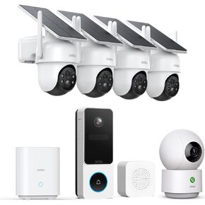 AOSU Home Security System DIY Kit, SolarCam D1 Classic 4 Kit + Doorbell Camera Wireless + 2K Indoor Camera