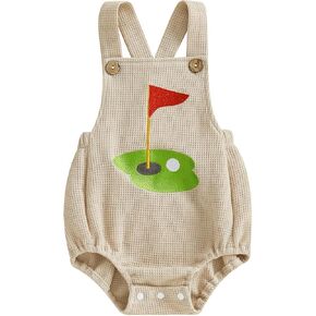 Newborn Infant Baby Boy Summer Outfits Sleeveless Strap Romper Waffle Bodysuit One Piece Golf Onesie Clothes
