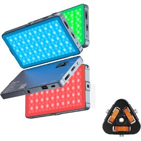 PHOTOOLEX 2049 Panel RGB Video Light & Three-Sided Screws, Portable LED Camera Light 360 Full Color, CRI 96+ LED 4000mAh Rechargeable Lighting