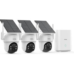 AOSU Security Cameras Outdoor Wireless, 3 Cam-Kit, No Subscription, Solar-Powered, Home Security Cameras System with 360° Pan & Tilt, Auto Tracking, 2K Color Night Vision, Easy Setup, 5G & 2.4G WiFi
