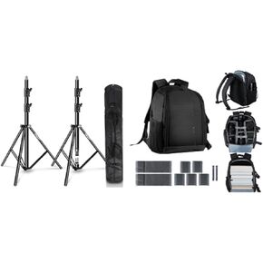 EMART 2 Pack Heavy Duty Light Stand 8.5ft, Aluminum Construction, Photo Video Studio Tripod，and Camera Bag Backpack Professional for DSLR/SLR Mirrorless Camera Accessories with Waterproof Rain Cover