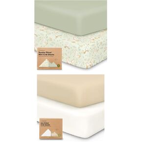 KeaBabies 2-Pack Mini Crib Sheet Fitted, Cotton Pack and Play Sheets and 2-Pack Crib Sheets for Boys, Girls - Playard Baby Bed Cover, Jersey Bedding Covers Neutral - Snug Fit Baby Bedding