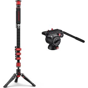 IFOOTAGE 71" Monopod with Fluid Head, Carbon Fiber Monopod for DSLR Cameras, Portable Travel Camera Monopod, Compatible with Sony Canon Nikon DSLR Cameras, Cobra 3 C180F-P & Komodo K5