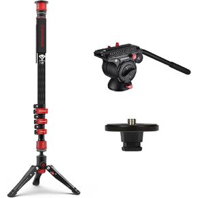 IFOOTAGE 71" Monopod with Fluid Head and Quick Release Plate, Carbon Fiber Monopod for DSLR Cameras, Portable Travel Camera Monopod, Cobra 3 C180F-P & Komodo K5