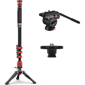 IFOOTAGE 71" Monopod with Fluid Head and Quick Release Plate, Monopod for Cameras with Video Head, Carbon Fiber Vamera Monopod with Fluid Head, Compatible with Sony Canon Nikon DSLR Camera, C180F-P
