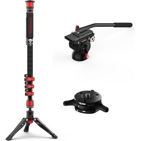 IFOOTAGE 71" Professional Monopod with Fluid Head and Quick Release Version, Carbon Fiber Monopod for DSLR Cameras, Portable Travel Camera Monopod, Cobra 3 C180F, Seastar Q1S and Komodo K5S