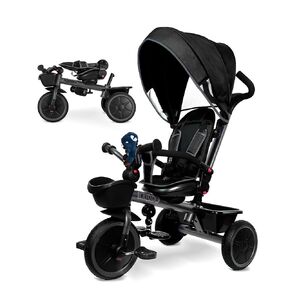 KRIDDO 7-in-1 Tricycle Stroller for Toddlers 18 Months to 5 Years, Adjustable Push Handle, Rotatable Seat, Cup Holder and Retractable Canopy, Folding Baby Trike w/Detachable Guardrail, Footrest, GY
