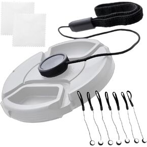 Lens Cap Keeper Set, 8 Lens Cap Leashes and 2 Microfiber Cleaning Cloths for DSLR & Mirrorless Camera Lenses, Universal Tether Holder Accessory Kit, 10 Pc Set