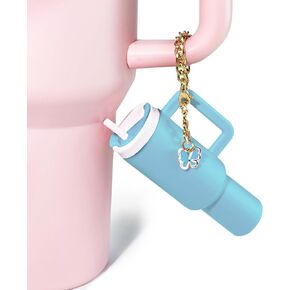 Mini Cup Keychain for Stanley Cup- Cute Mini Tumbler Keychain Chapstick Lip Balm Holder Tiny Purse Backpack Bag Keychain Miniature Bag Charm Stanley 40 OZ Portable Key Ring Accessories Pink