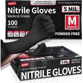 Disposable Nitrile Gloves, 5Mil Chemical Resistant Powder-Free Latex-Free Glove for Exam Cooking Tattoo Black 100Pcs
