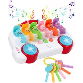 Interactive Pop Up Animal Toys, Cause and Effect Toys for 1 Year Old Boy Girl Birthday Gift, Baby Musical Toys with Music & Light for Toddlers, Early Educational Montessori Animal Learning Toys (Red)