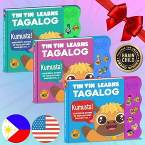 Bundle Deal - Tagalog Sound Books for Kids, Children's Songs from The Philippines, Filipino Children's Book, Songs in Tagalog & English for Kids, Girls, Boys & Babies