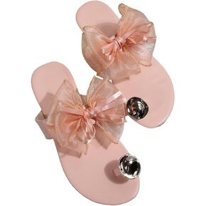 Women's Bow Flat Sandals Toe Ring Thong Sandals Open Toe Slip On Dressy Flip Flops Summer Vacation Beach Shoes