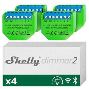 Shelly Dimmer 2 | WiFi Smart Dimmer Switch | No Neutral Wire Required | Home Automation | Compatible with Alexa & Google Home | iOS Android App | No Hub | Wireless Switch | Dimmable Lights (4 Pack)