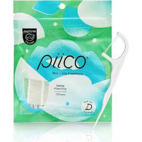Piico Xylitol Floss Picks, 100 Count - Unbreakable, Shred-Resistant, Resealable, Unique Flavored Dental Flossers for Adults, Portable
