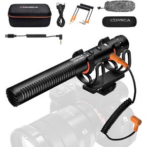 COMICA VM20 Shotgun Microphone with 3.5mm TRS to USB-C Audio Output Cable, Super-Cardioid Camera Microphone with OLED Power Display, Video Mic for Smartphones, DSLR Cameras, Tablets, Laptops