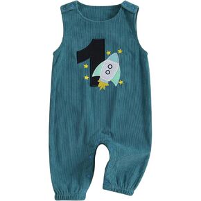 Baby Boy 1st Birthday Outfit Fake Two Pieces Cotton Top Bear Embroidery Corduroy Romper Jumpsuit Cake Smash Outfits