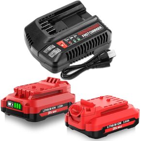 2Pack 20V 3000mAh CMCB202 Replacement for Craftsman 20V Battery Lithium Ion and Charger Kit Compatible with Craftsman V20 Battery CMCB202 CMCB202-2 CMCB204 CMCB204-2 CMCB201 CMCB206 CMCB209(Red)